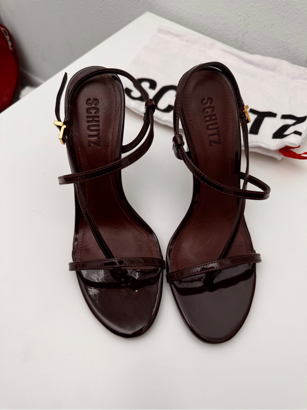 🌸NEW! Schutz 100 MM Patent Leather Stiletto Sandals Maplewood size 8 classic